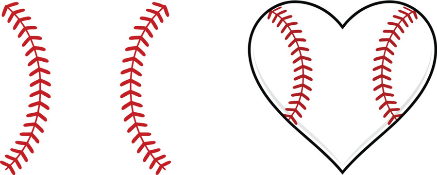 Baseball Heart Shape Stitch Vector Sports Illustration