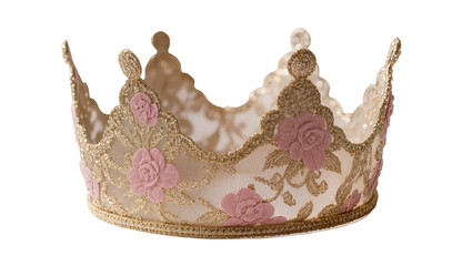 Isolated elegant decorative crown for celebration with pink flowers and gold glitter © Gael