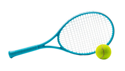 Isolated vibrant tennis racket with a bright yellow fuzzy ball for sports equipment © Lubos