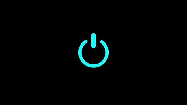 A bright cyan power button symbol is displayed in the center of a deep black background, offering a cool and modern visual representation for device control and digital operations. Keywords: power