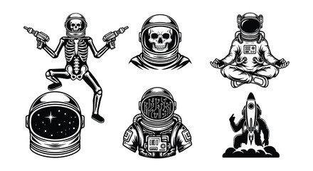 Silhouettes of astronauts in various poses and space suits © Nayem