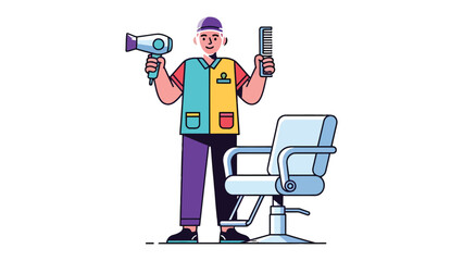 Hair Styling at Work: A stylist stands ready with professional tools, representing creativity and expertise, next to a salon chair, poised to create a masterpiece. © abidakhatun