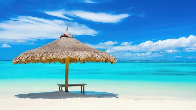 Tropical Beach Umbrella Over Turquoise Ocean