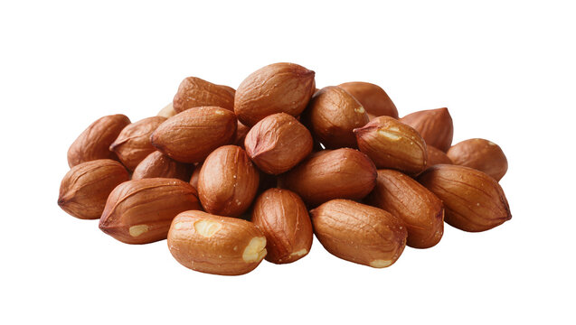Isolated pile of natural raw peanuts with skins, healthy snack food ingredient source