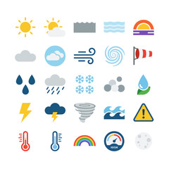 Fototapeta premium Colorful weather icons collection with a transparent background silhouette