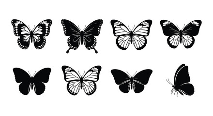 Eight black and white butterfly illustrations arranged in a grid pattern © Nayem