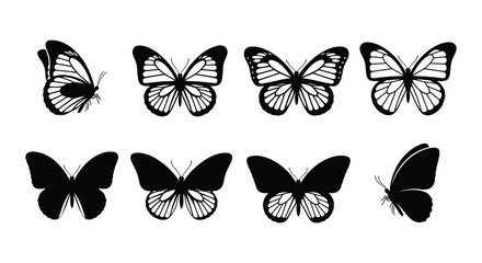 Eight black and white butterfly illustrations arranged in a grid pattern © Nayem