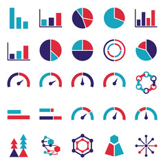 Collection of colorful data charts and graphs on transparent background silhouette