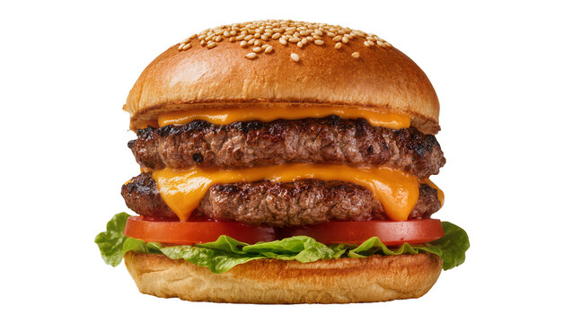 Isolated delicious double cheeseburger with two juicy patties and melted cheese