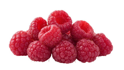 Isolated pile of fresh red raspberries delicious sweet ripe juicy fruit healthy snack
