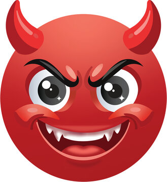 Red Devil Emoji with Horns and Grin Mischievous Design