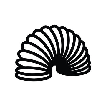 Black slinky toy coiled spring children game icon, flexible stretching plaything outline symbol