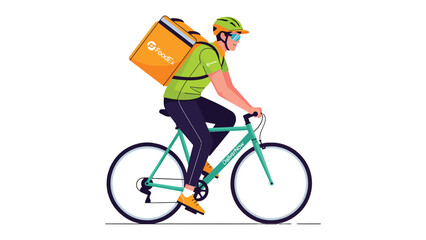 Fototapeta premium Speedy Delivery: A cyclist, geared up and focused, swiftly navigates the city streets, his insulated carrier ready to deliver goods.