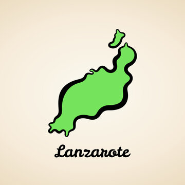 Green simplified map of Lanzarote with black outline