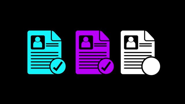 Multiple Resume Selection and CV Approval Animation, Colorful Job Application Review with Checkmark, HR Recruitment Hiring Process Motion Graphics.