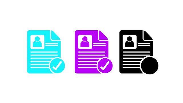 Multiple Resume Selection and CV Approval Animation, Colorful Job Application Review with Check mark, HR Recruitment Hiring Process Motion Graphics. with white background, with 4k video animation.