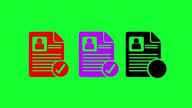 Multiple Resume Selection and CV Approval Animation, Colorful Job Application Review with Check mark, HR Recruitment Hiring Process Motion Graphics. with green background, with video animation.