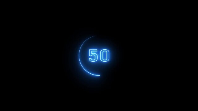A bright blue neon number thirty glows within a partial circular outline against a deep black background, creating a futuristic countdown or timer visual with a vibrant electric glow