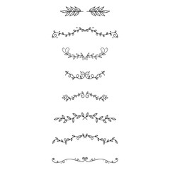 Obraz premium Set of minimal botanical floral dividers with delicate ornamental flourishes and hand drawn leaves. Elegant decorative vector separators perfect for invitations, wedding stationery, logos, branding an