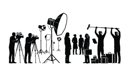 A professional film production crew working on set with cameras lights and audio recording equipment © ARSM D