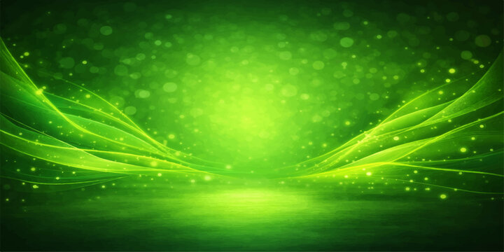 A bright abstract green fractal background features glowing rays and a star burst design with energy patterns that shine like a laser in space