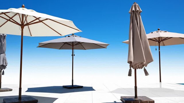 Outdoor Patio Umbrellas Standing Under Bright Blue Sky