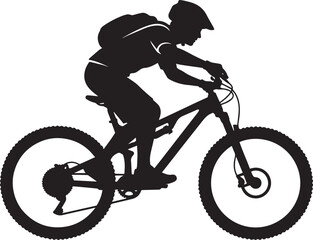 Obraz premium A detailed black silhouette of a mountain biker riding a bicycle isolated on a plain white background Vector, illustration
