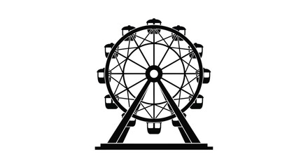 A detailed black silhouette icon of a giant ferris wheel used in amusement parks for entertainment © ARSM D