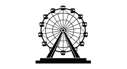 A detailed black silhouette icon of a large fairground ferris wheel with gondolas and support base © ARSM D