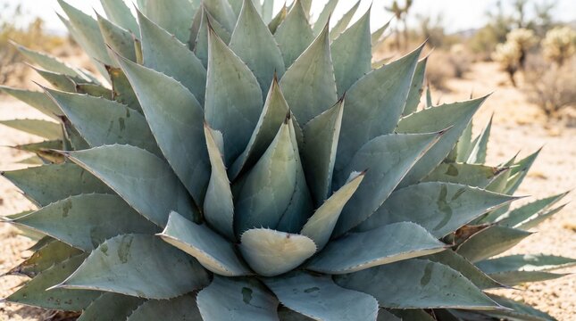 Close-up of a Spiky Agave Plant in a Desert Landscape