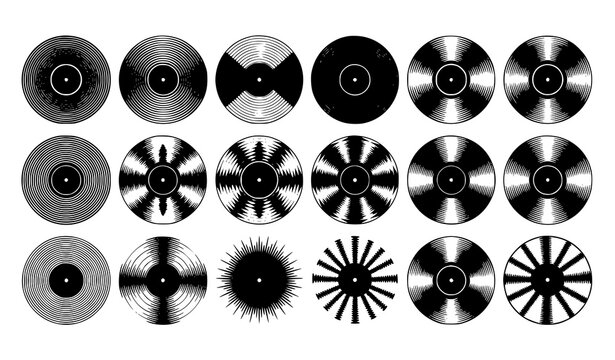 Vintage Vinyl Records Soundwave Vector Set Classic Audio Discs Isolated White