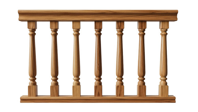 Classic wooden balustrade isolated on transparent background
