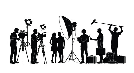 A professional film production crew working on set with cameras lights and audio recording equipment © ARSM D