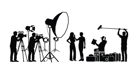 A professional film production crew working on a movie set with cameras lights and sound equipment © ARSM D