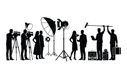A professional film production crew working on set with camera equipment and lighting gear setup © ARSM D
