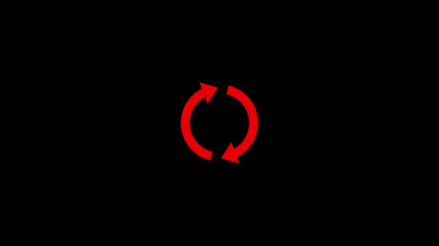 A simple red circular arrow symbol indicating a refresh or repeat action is centered against a plain black background with a clean and a minimalist aesthetic suggesting a digital interface or a