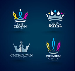 Naklejka premium Set Logo Crown theme CMYK Printing.Template design vector. Black background.