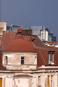 Red Metal Dome Roof Lightining Rod at Top of Building in Belgrade Serbia