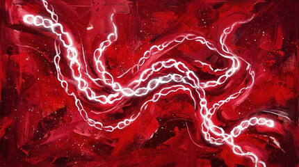 Obraz premium Electric Lightning Bolts Illuminating Red Abstract Background with Energy Swirls