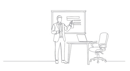 Fototapeta premium Business Man Presenting On Whiteboard, Line Art
