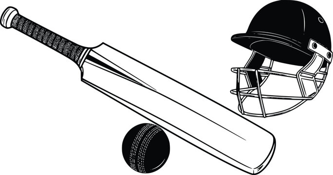 Cricket Bat Ball Helmet Sports Concept Vector Illustration