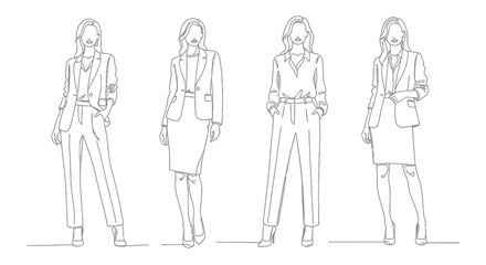 Business Women Line Art Vector - Professional Female Fashion