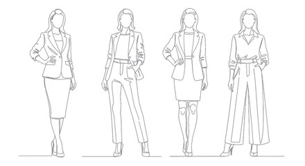 Business Women Line Art Fashionable Professional Attire