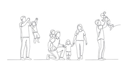 Obraz premium Black and White Line Art of Happy Family with Children