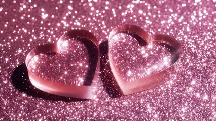 Obraz premium Pink hearts glow softly against glittery background