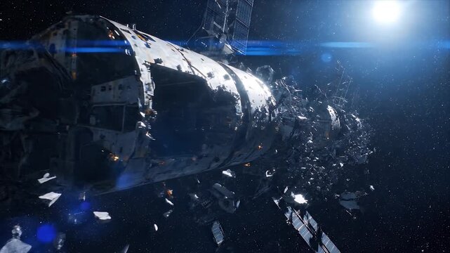 Shattered Derelict Mega Structure Floating in Deep Space Void
