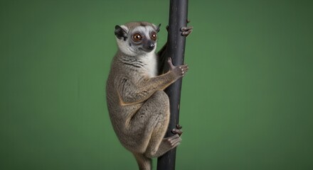 Fototapeta premium Close-up of a Curious Lemur Gripping a Tree Branch in Natural Habitat