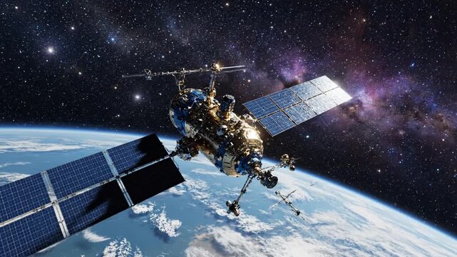 Advanced orbital satellite systems technology in space, exploring the earth's atmosphere and beyond for scientific research and global communication networks