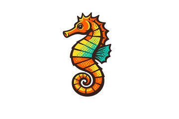 A vibrant vector illustration of a stylized seahorse featuring bright © Mark