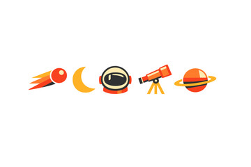 A set of minimalist vector icons featuring a comet, crescent moon © Alan